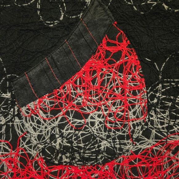 Yak Magik Black Wool Blend Art-to-Wear Red and Gray String Print Jacket, Size M - Picture 4 of 11